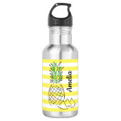 Ananas gele strepen zomer gepersonaliseerd waterfles  (Voorkant)