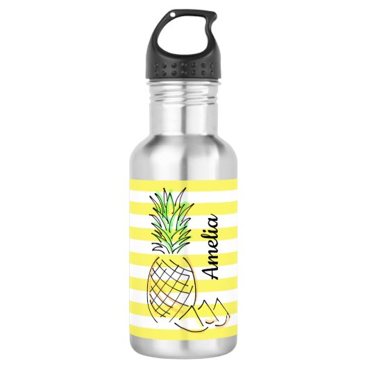 Ananas gele strepen zomer gepersonaliseerd waterfles  (Voorkant)