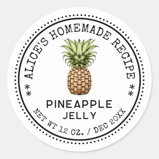 Ananas gelei inblikken label zelfgemaakte recept (Voorkant)