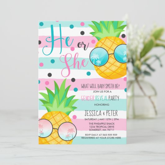 Ananas Geslacht Onthulling Uitnodiging Hawaiian On (Staand voorkant)