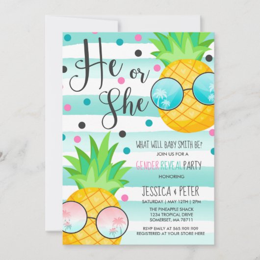 Ananas Geslacht Onthulling Uitnodiging Hawaiian On (Voorkant)