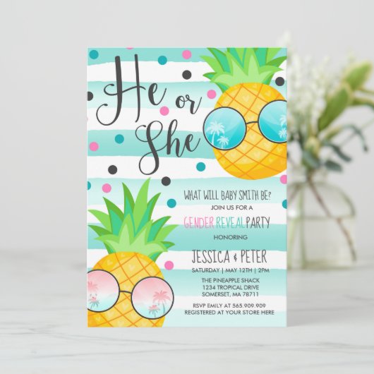 Ananas Geslacht Onthulling Uitnodiging Hawaiian On (Staand voorkant)