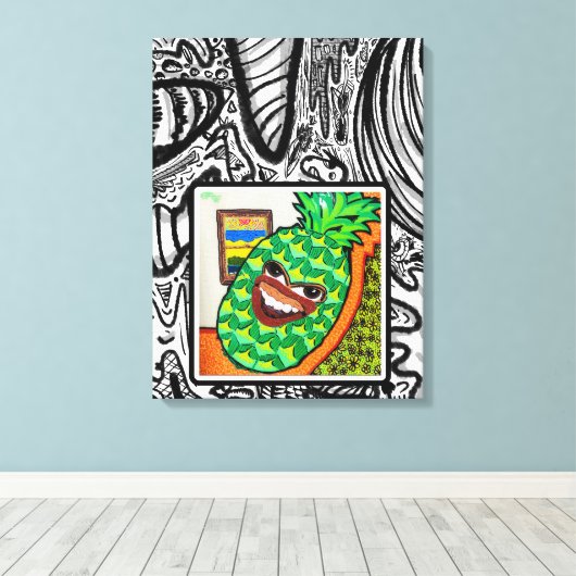 Ananas gezicht in therapie, canvas afdruk (Insitu (Houten vloer))