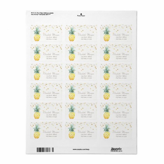 Ananas Gold Foil Confetti Etiket (Full Sheet)