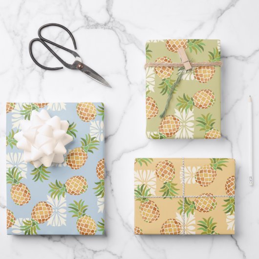 Ananas gooien in Sinaasappel, blauw en groen Inpakpapier Vel (Voorkant)