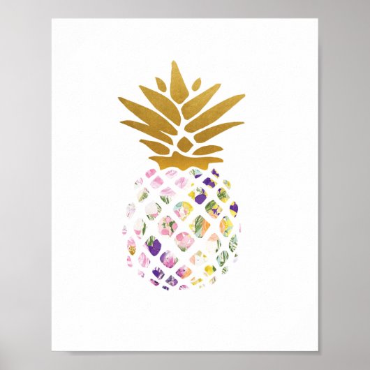 Ananas - goud - bloemig poster (Voorkant)