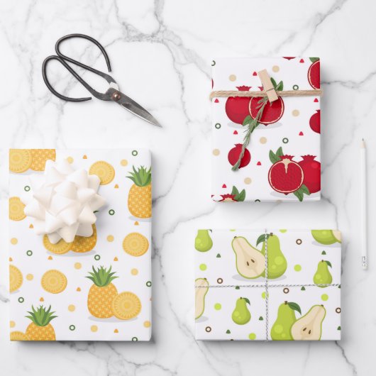 Ananas Granaatappel Peer Inpakpapier Set van 3 Vel (Voorkant)