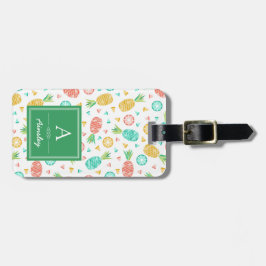 ananas | Groen monogram Bagagelabel