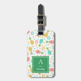 ananas | Groen monogram Bagagelabel
