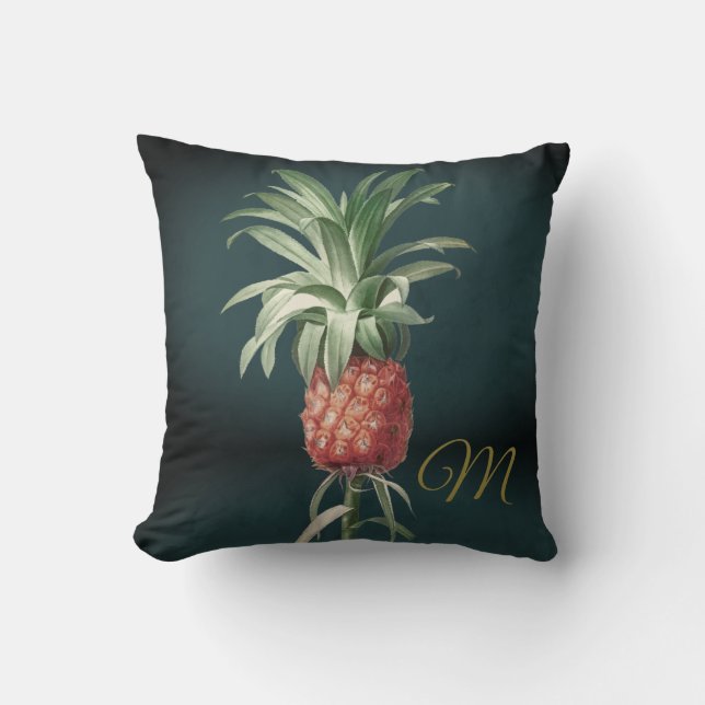 Ananas  Groen Tropisch Elegant Monogram Kussen (Voorkant)