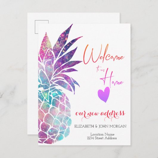 Ananas, Heart New Address Aankondigingskaart (Voorkant / Achterkant)