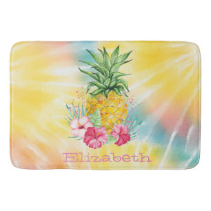 Ananas,Hibiscus Aquarel Regenboog Tie Dye Badmat