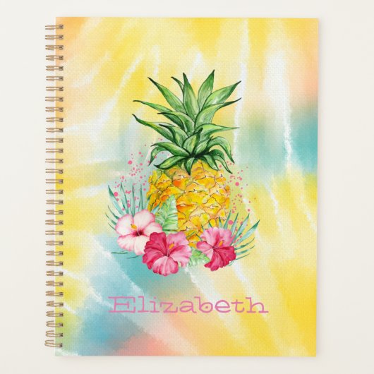 Ananas,Hibiscus Aquarel Regenboog Tie Dye Planner (Voorkant)