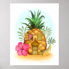 Ananas Hibiscus Beach House Art Print