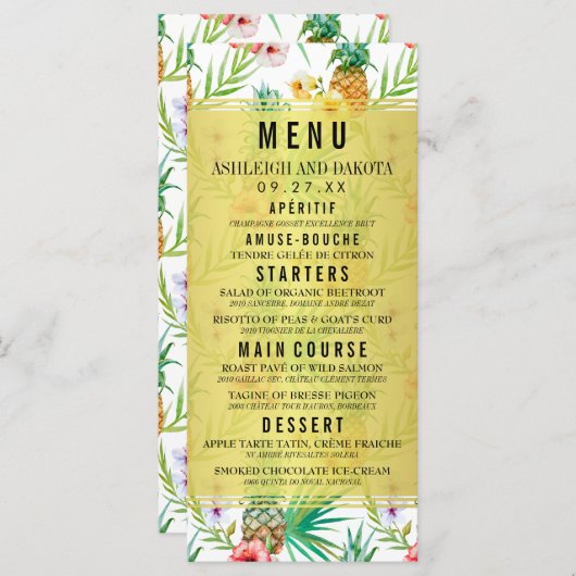 Ananas & Hibiscus Bestemming Bruiloft Menu (Voorkant / Achterkant)