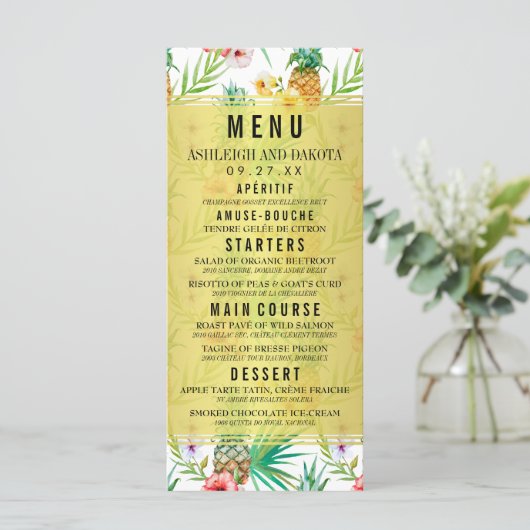 Ananas & Hibiscus Bestemming Bruiloft Menu (Staand voorkant)