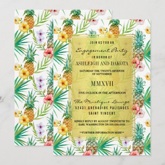 Ananas & Hibiscus Bestemming Verlovingsfeest Kaart (Voorkant / Achterkant)
