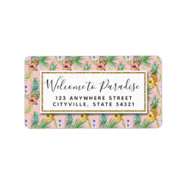 Ananas & Hibiscus Bloemen Waterverf Tropisch Etiket