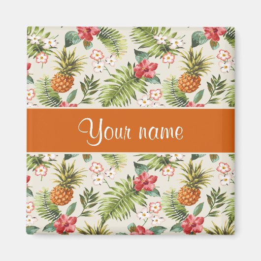 Ananas Hibiscus en Palmschijfjes Magneet (Voorkant)