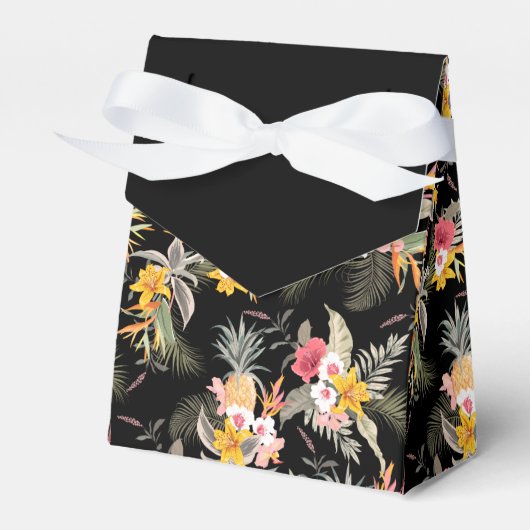 Ananas Hibiscus Flowers op Black Tent Bedankdoosjes (Voorkant Zijde)