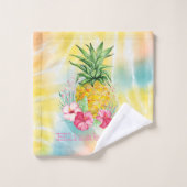 Ananas, Hibiscus Waterverf Rainbow Tie Dye Bad Handdoek (Wasdoekje)