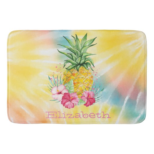 Ananas, Hibiscus Waterverf Rainbow Tie Dye Badmat (Voorkant)