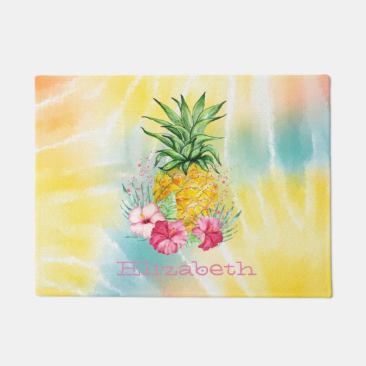 Ananas, Hibiscus Waterverf Rainbow Tie Dye Deurmat (Voorkant)