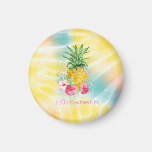 Ananas, Hibiscus Waterverf Rainbow Tie Dye Magneet