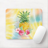 Ananas, Hibiscus Waterverf Rainbow Tie Dye Muismat (Met muis)
