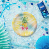 Ananas, Hibiscus Waterverf Rainbow Tie Dye Papieren Bordje (Feest)