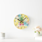 Ananas, Hibiscus Waterverf Rainbow Tie Dye Ronde Klok (Huis)