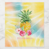 Ananas, Hibiscus Waterverf Rainbow Tie Dye Wijn Etiket (Enkel label)