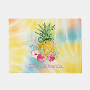 Ananas,Hibiscus Waterverf Regenboog Tie Dye Deurmat