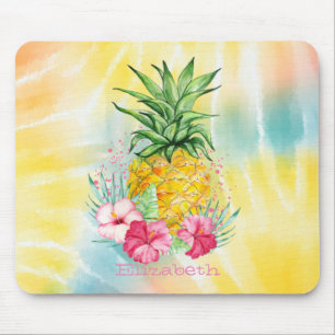 Ananas,Hibiscus Waterverf Regenboog Tie Dye Muismat