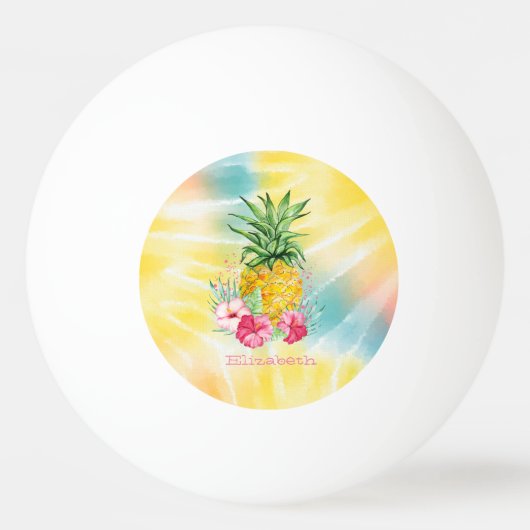 Ananas,Hibiscus Waterverf Regenboog Tie Dye Pingpongbal (Voorkant)