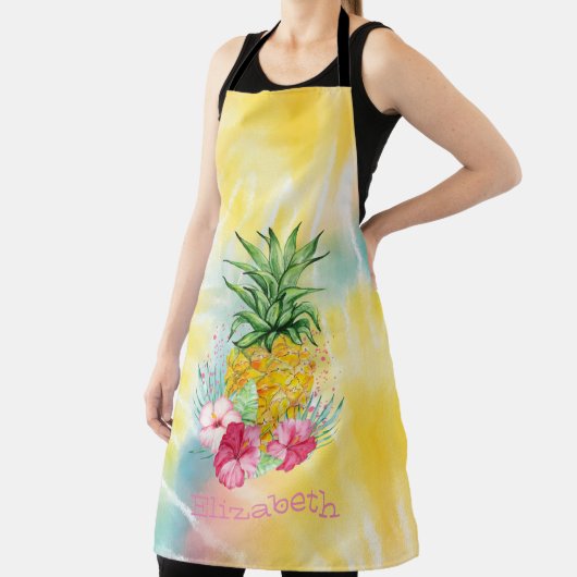 Ananas,Hibiscus Waterverf Regenboog Tie Dye Schort (Insitu)