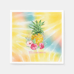 Ananas,Hibiscus Waterverf Regenboog Tie Dye Servet
