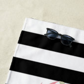 Ananas Hibiscus, zwarte witte strepen Strandlaken (In situ)