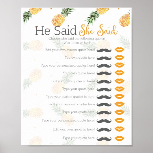 Ananas hij zei dat zij zei bruiloft game poster (Voorkant)