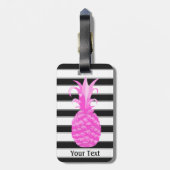 Ananas in hete roze met zwarte strepen bagagelabel (Achterkant verticaal)