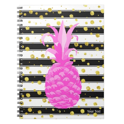 Ananas in Hot Pink met strepen en gouden Stippen Notitieboek (Voorkant)