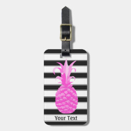 Ananas in Hot Pink w / Black Stripes Bagagelabel