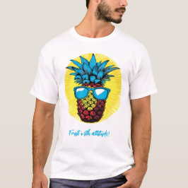 Ananas in pop art stijl in een blauw zonnebril t-shirt