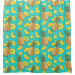 ananas in turkooiskleur douchegordijn