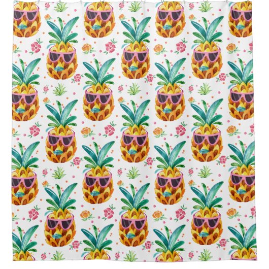 Ananas in zonnebril Waterverven Illustratie Douchegordijn (Voorkant)