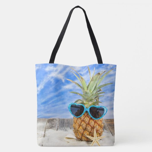 ananas in zonnebrillen met zeester tote bag (Achterkant)