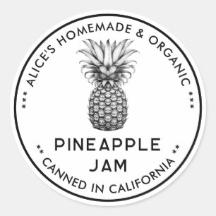 Ananas jam zwart-wit conservenlabel ronde sticker