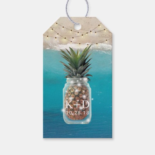 Ananas Jar String Lights Tropische Strand Bruiloft Cadeaulabel (Voorkant)