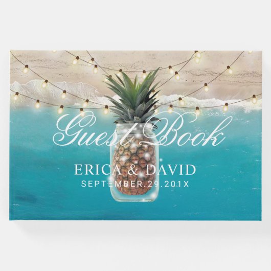 Ananas Jar String Lights Tropische Strand Bruiloft Gastenboek (Voorkant)