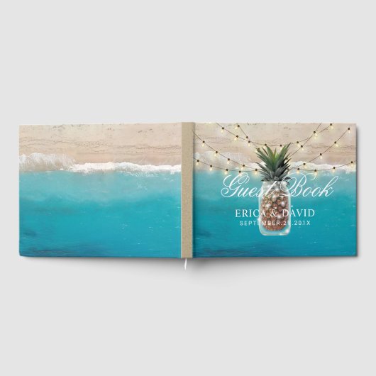 Ananas Jar String Lights Tropische Strand Bruiloft Gastenboek (Volledig)